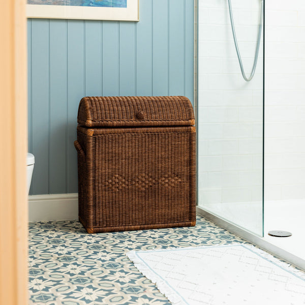 Chest Rattan Laundry Basket, Teak