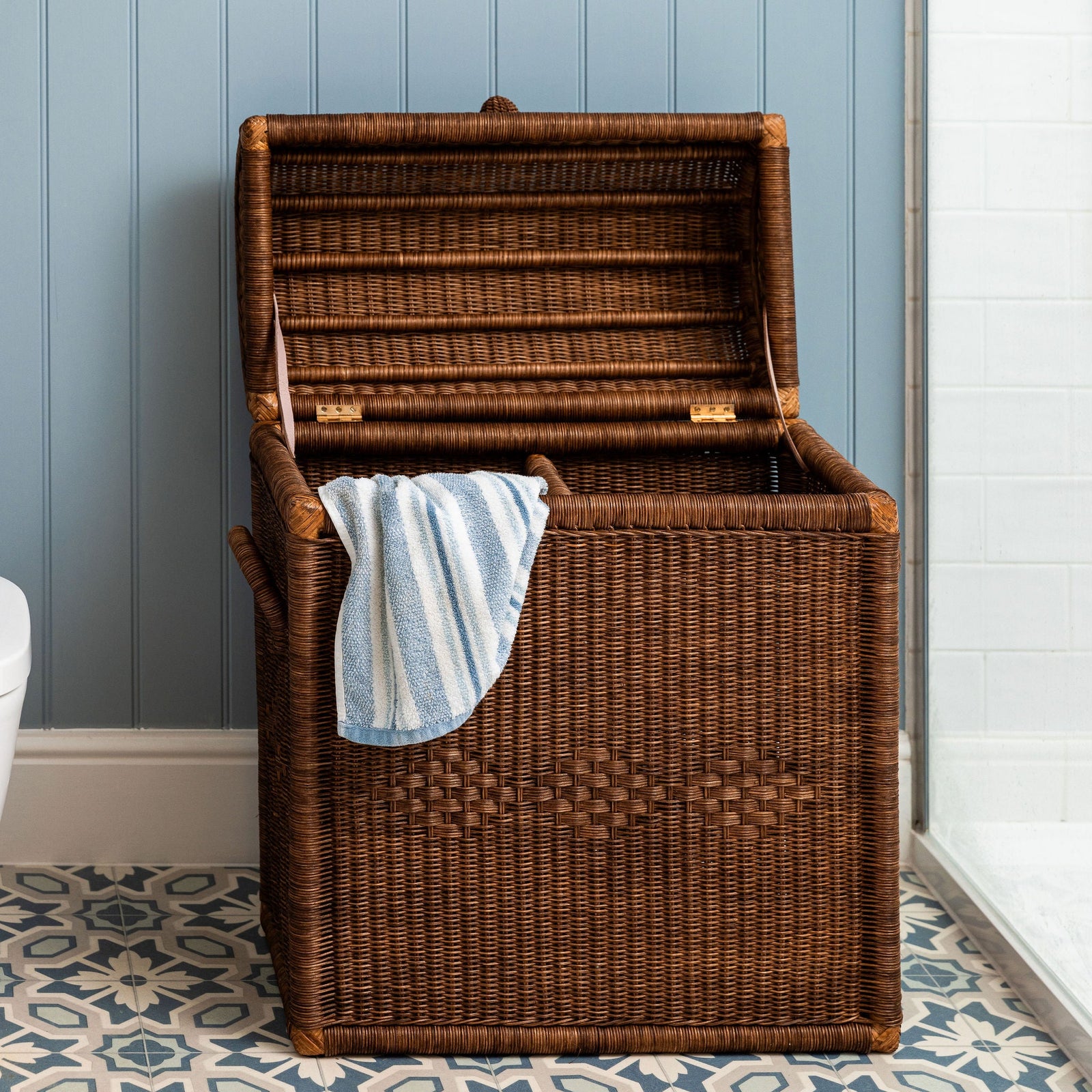 Chest Rattan Laundry Basket, Teak