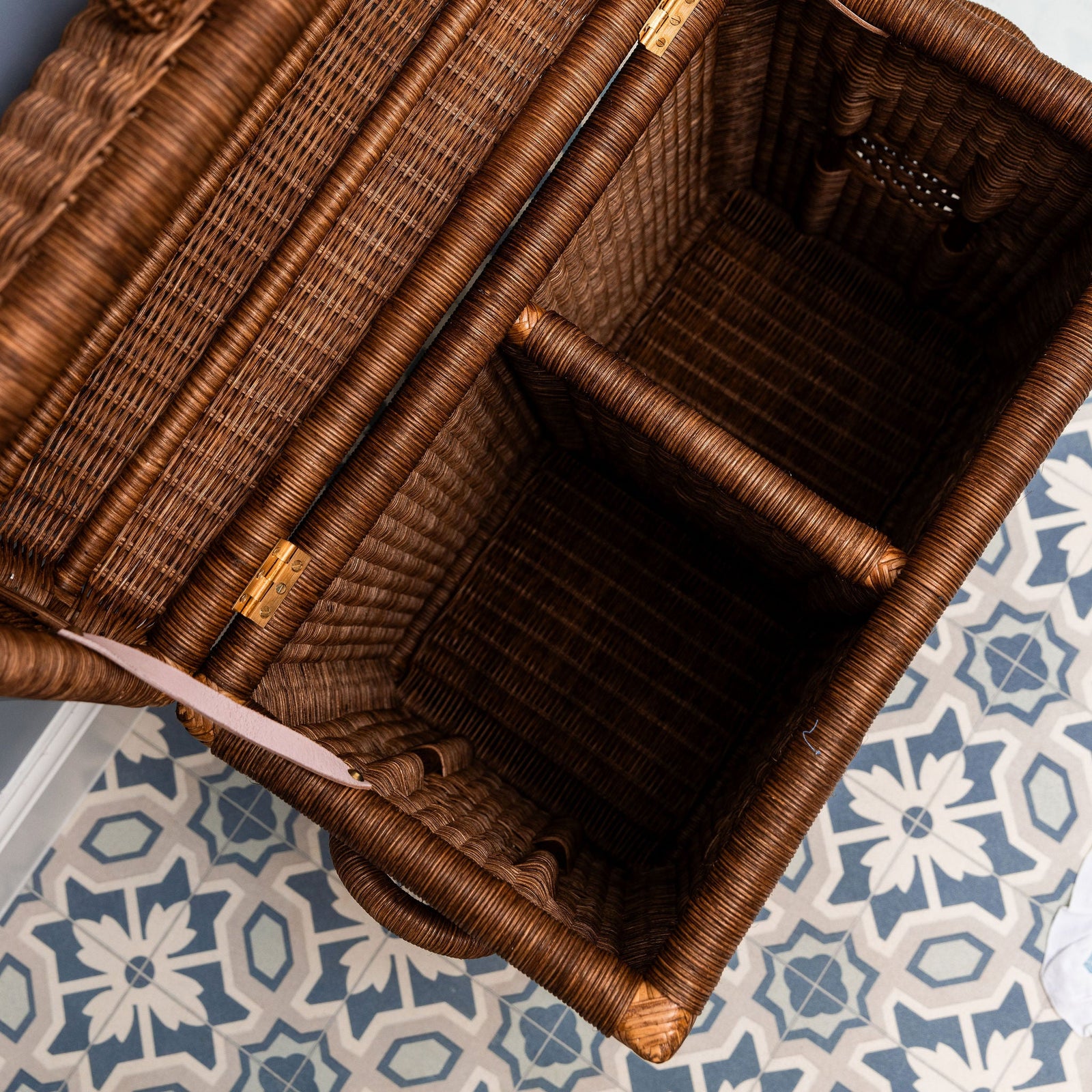 Chest Rattan Laundry Basket, Teak