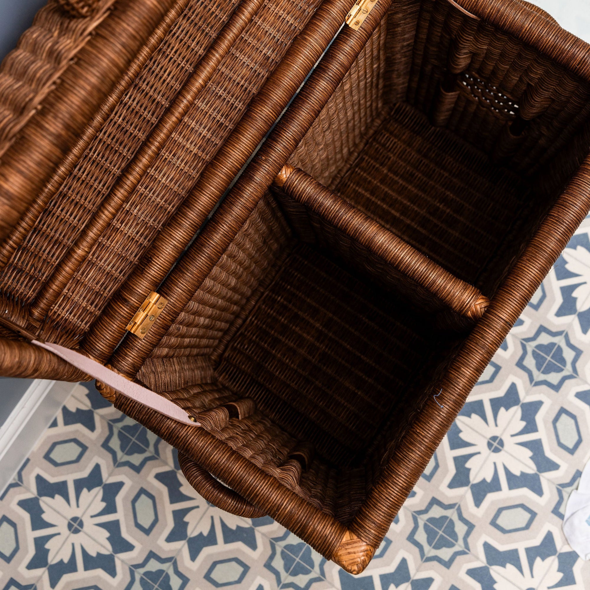 Chest Rattan Laundry Basket, Teak