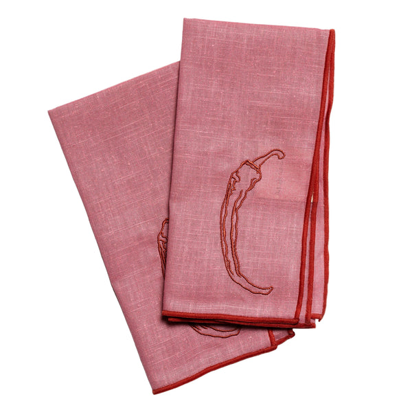 Linen Embroidered Napkins | 'Red Hot Chilli'