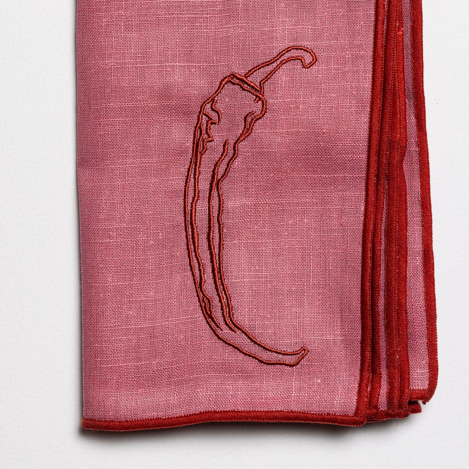 Linen Embroidered Napkins | 'Red Hot Chilli'