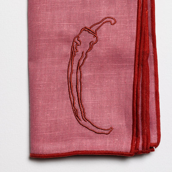 Linen Embroidered Napkins | 'Red Hot Chilli'