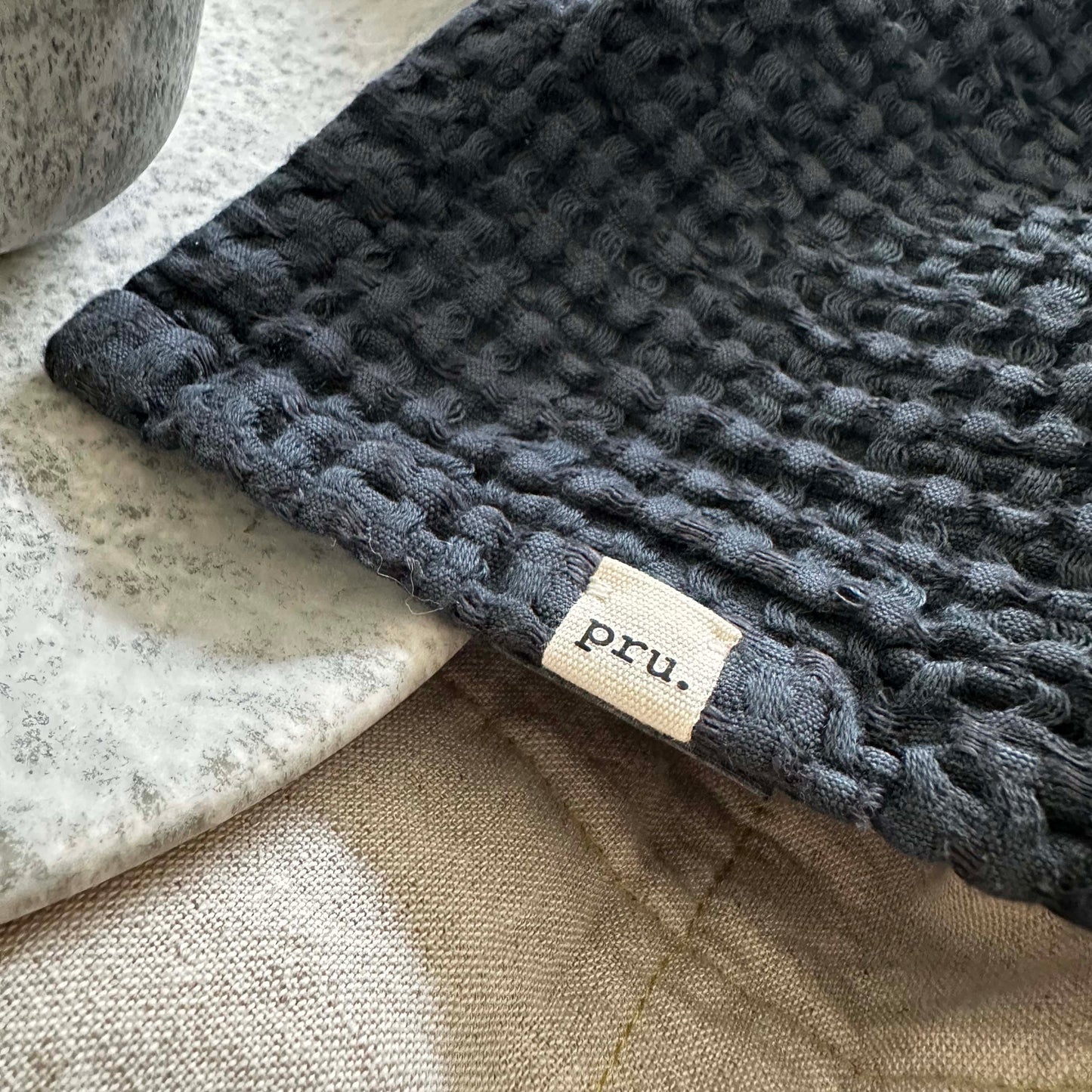 Mya Linen Waffle Blanket Charcoal OEKO-TEX Certified