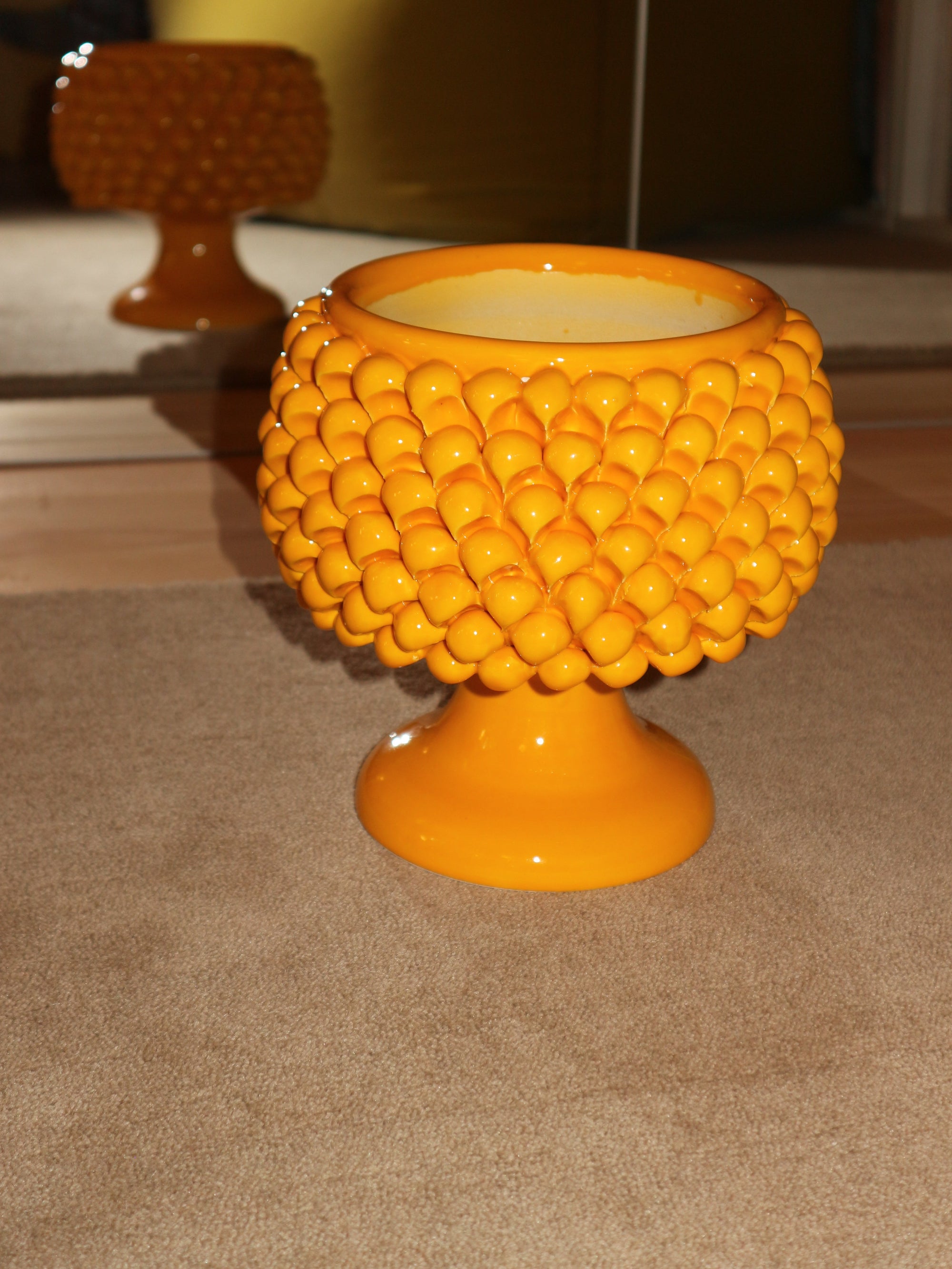 Handmade Ceramic Pine Cone Pedestal Planter Vase - Yellow