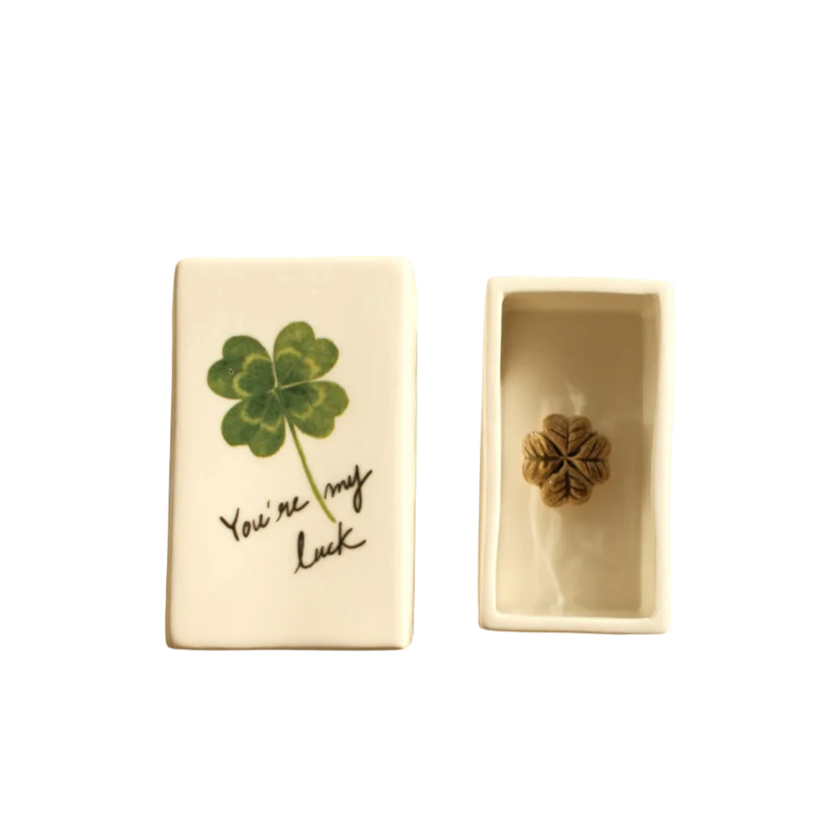 Handcrafted ceramic matchbox with clover motif made in France