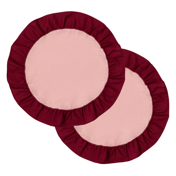 Round Ruffle Placemats Set (2), Cherry/Pink-