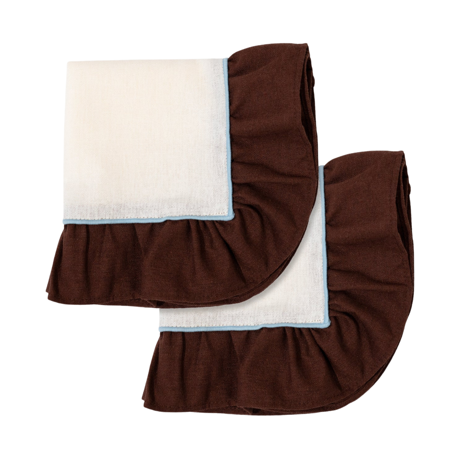 Napkins Set (2), Ruffle, Ivory/Brown