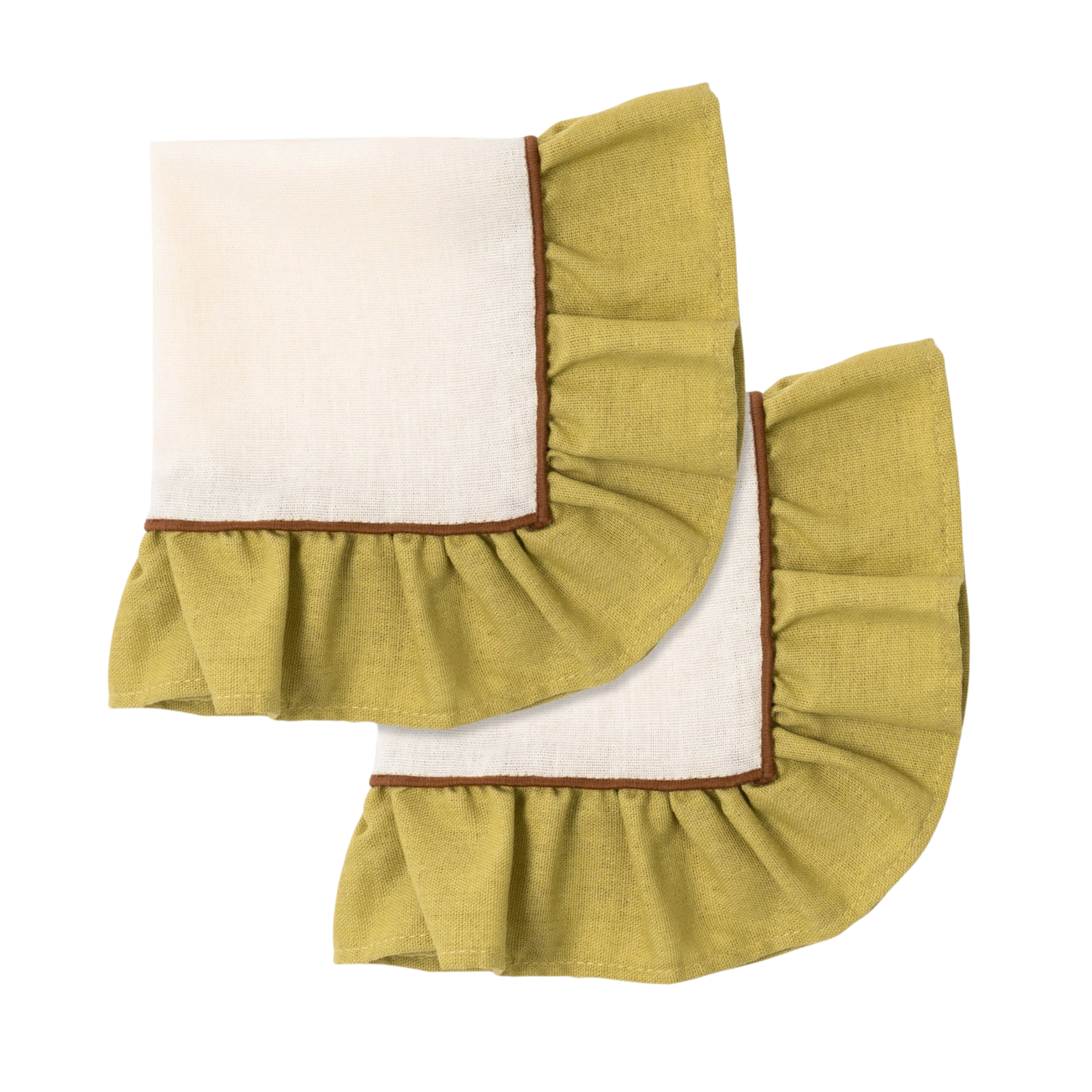 Napkins Set (2), Ruffle, Ivory/Green