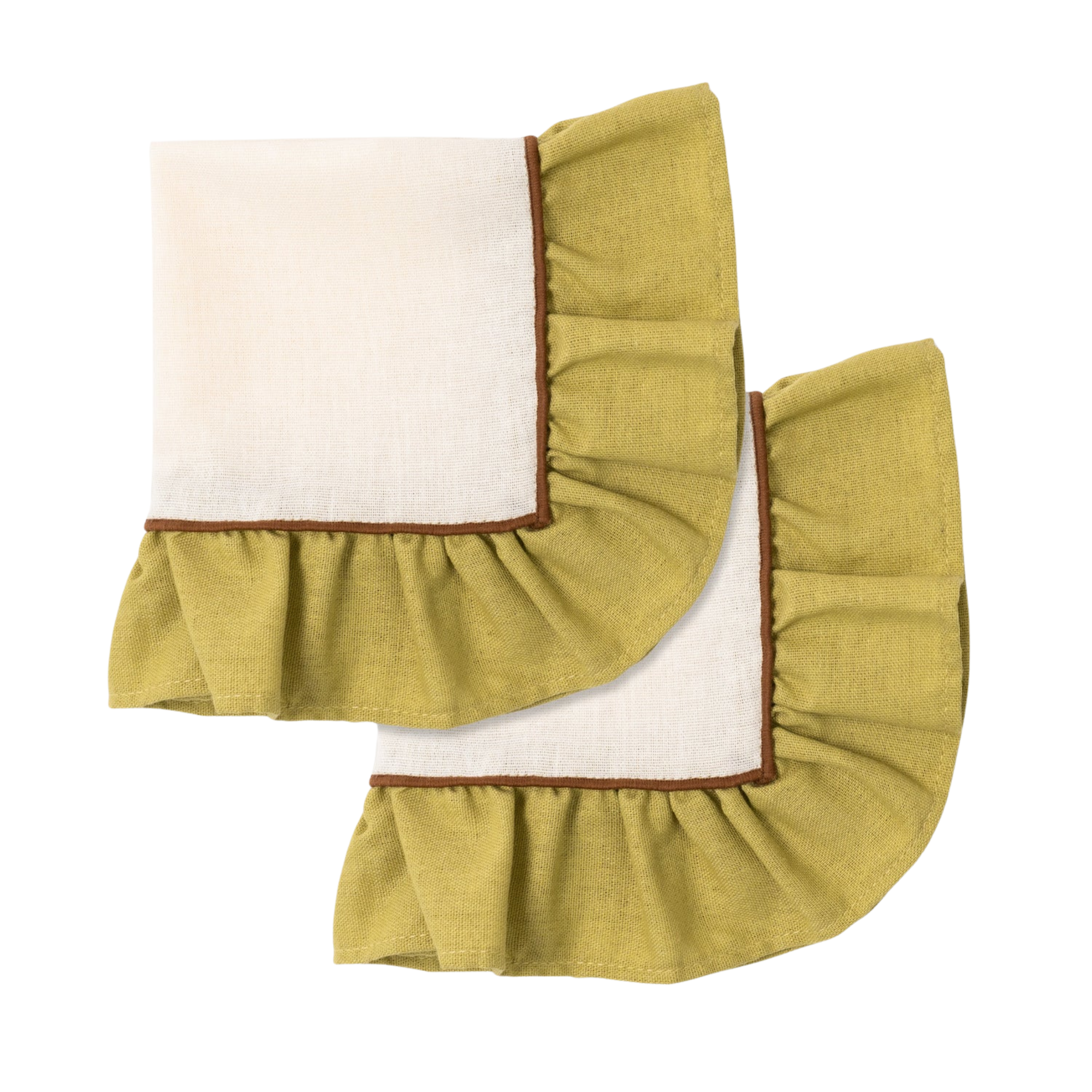 Napkins Set (2), Ruffle, Ivory/Green