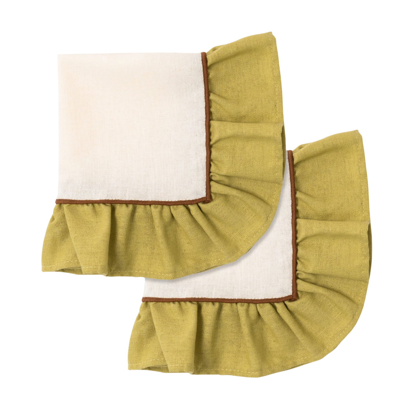 Napkins Set (2), Ruffle, Ivory/Green