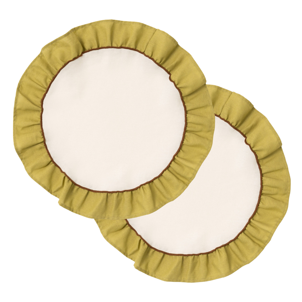 Round Ruffle Placemats Set (2), Green