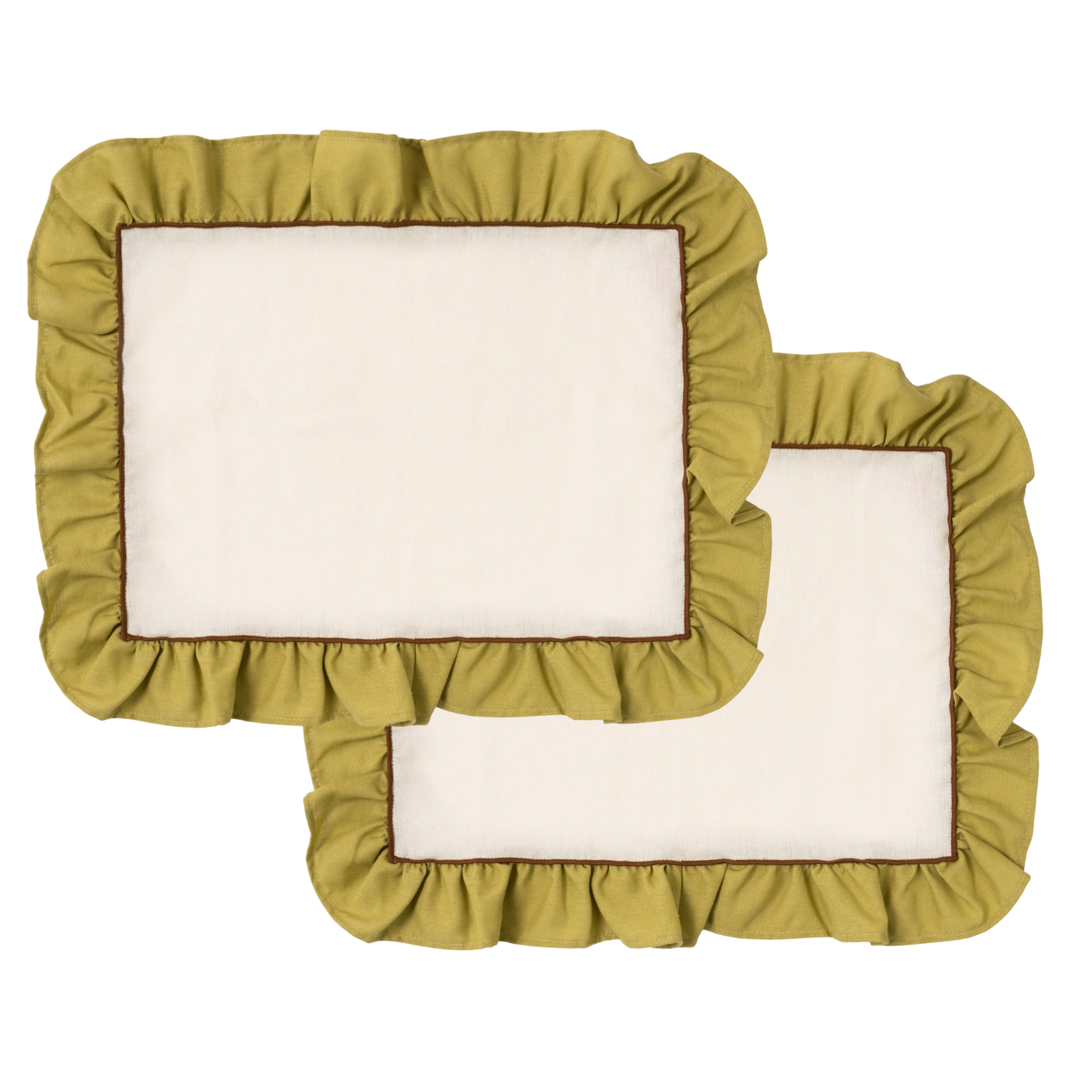 Placemats Set (2), Ruffle, Ivory/Green