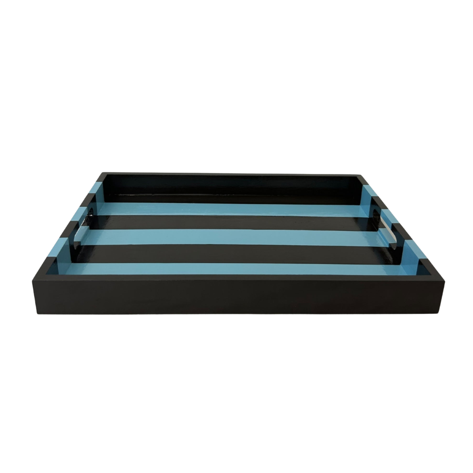 Brown and Blue Striped Decorative Tray with Handles