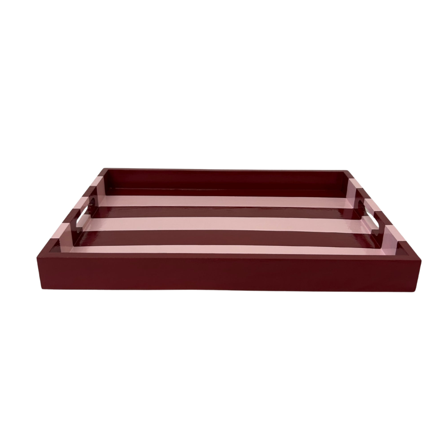 Pink and Red Striped Decorative Tray with Handles