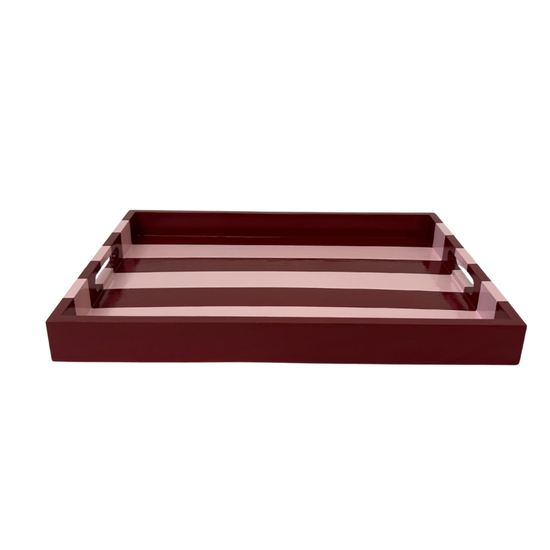 Pink and Red Striped Decorative Tray with Handles