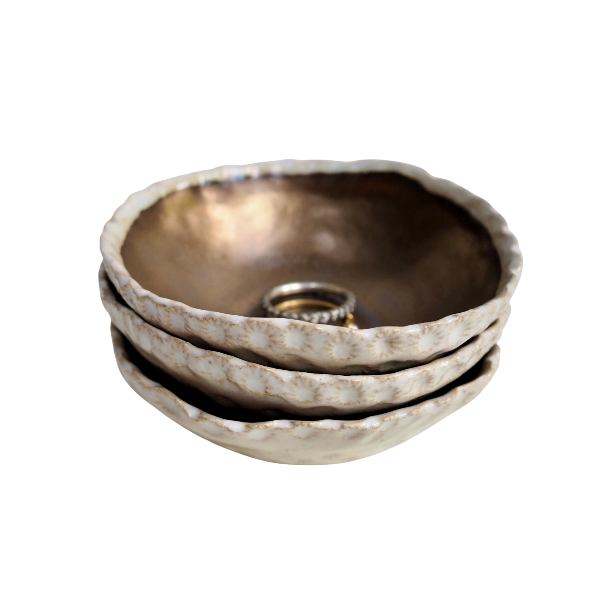 Handmade Gold & Cream Mini Pottery Ring Dish