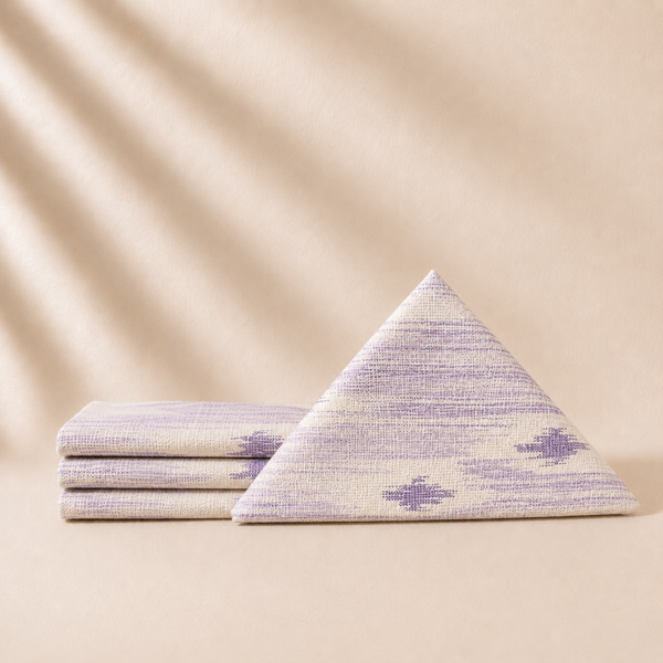 Set of napkins with purple patterns on a beige background