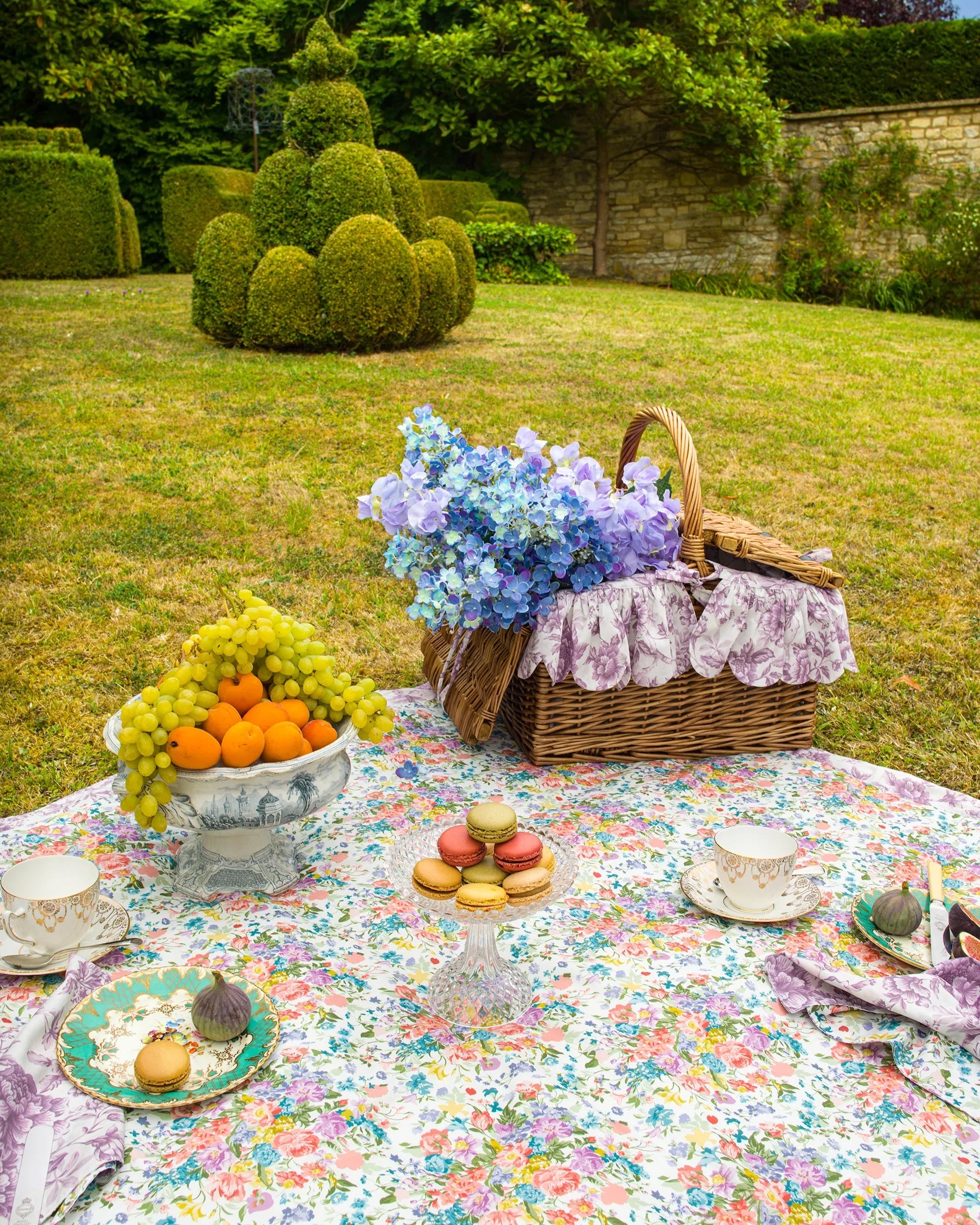 Rectangular Picnic Basket Hamper Made With Liberty Fabrics & Bridgerton Regency Trail Purple