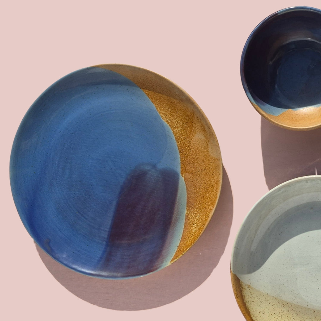 Tavora Dinner Plates Set of 4, Reactive Salt-glaze - Cobalt Blue