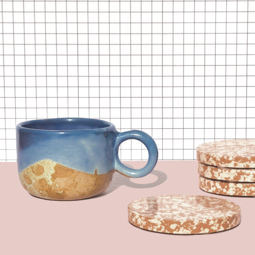 Tavora Mug Set of 4, Reactive Salt-glaze - Cobalt Blue