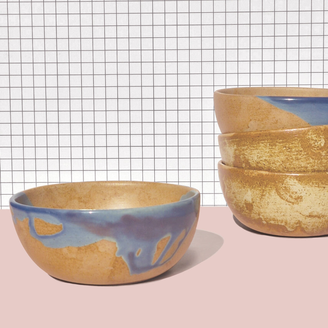 Tavora Cereal Bowls Set of 4, Reactive Salt-glaze - Cobalt Blue