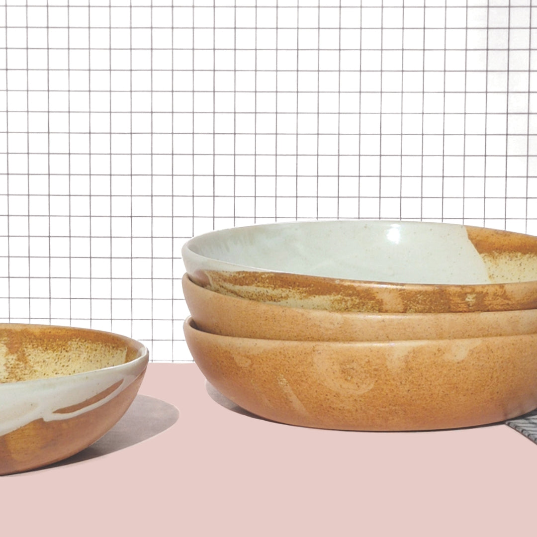 Tavora Pasta Bowls Set of 4, Reactive Salt-glaze - White
