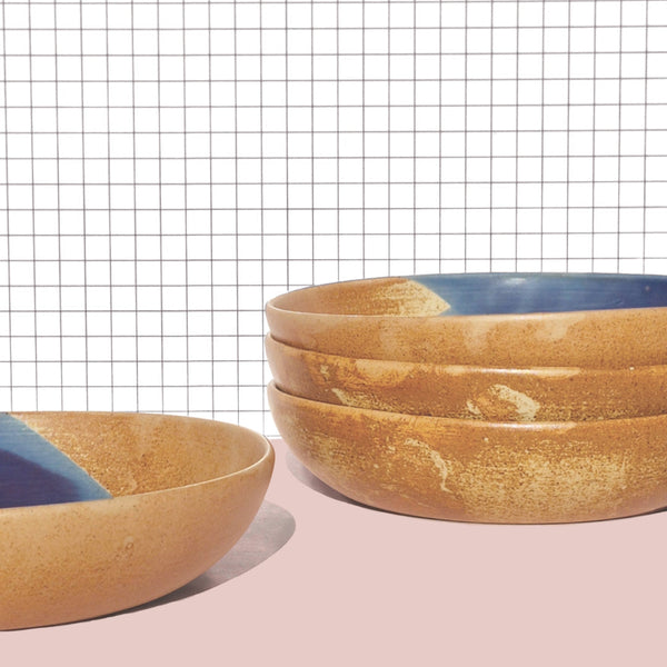 Tavora Pasta Bowls Set of 4, Reactive Salt-glaze - Cobalt Blue