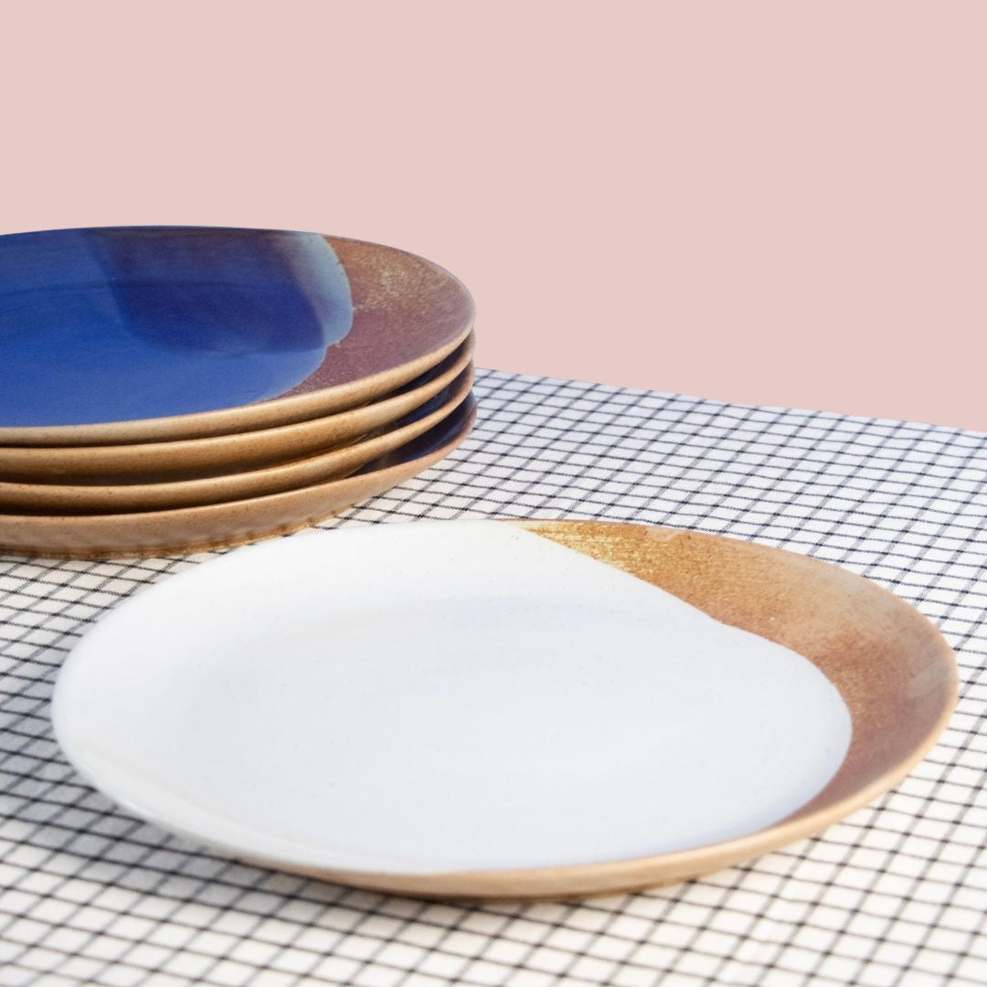 Tavora Dinner Plates Set of 4, Reactive Salt-glaze - White