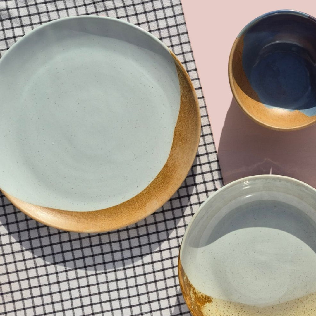 Tavora Dinner Plates Set of 4, Reactive Salt-glaze - White