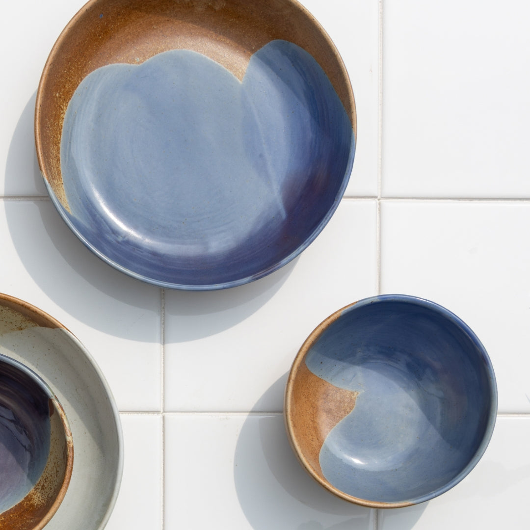 Tavora Pasta Bowls Set of 4, Reactive Salt-glaze - Cobalt Blue