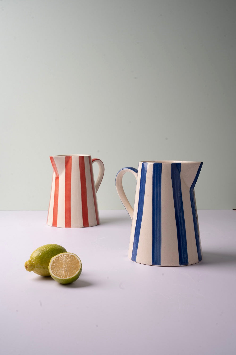 Ceramic Stripe Pitcher, Blue - 8.25x8.25x8 Inches
