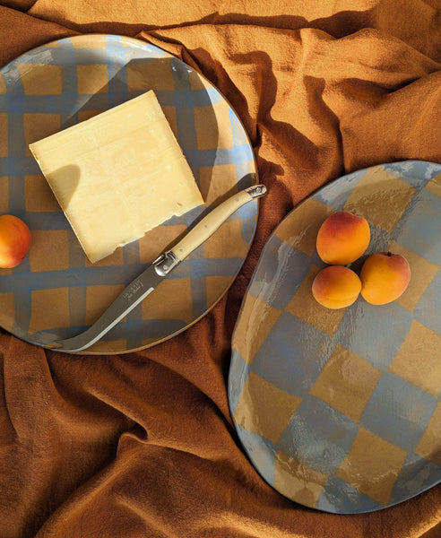Baby Blue Checks Oval Plate