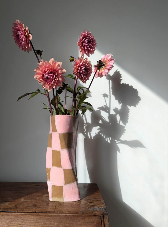 Pink Check Twist Vase