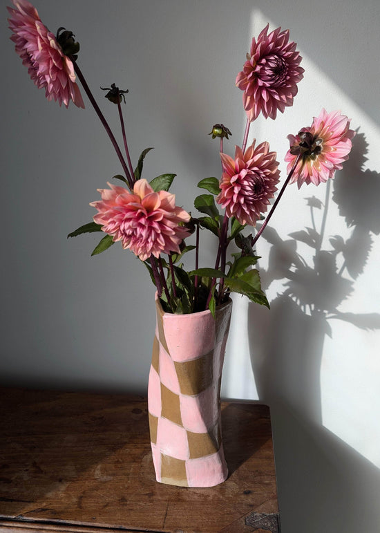 Pink Check Twist Vase