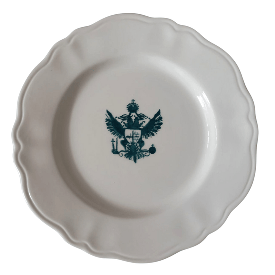 Ceramic Hand Painted Crest Scalloped Plate | Set of 12