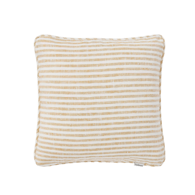 Yellow + White Striped Linen Cushion