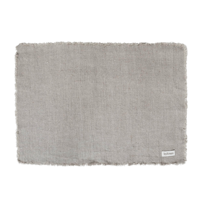 Grey Fringed Linen Placemat