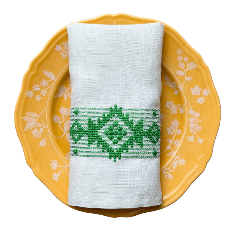 Load image into Gallery viewer, The Folklore Napkin &amp;amp; Placemat Set in Ivory &amp;amp; Shamrock Green | One Napkin and One Placemat
