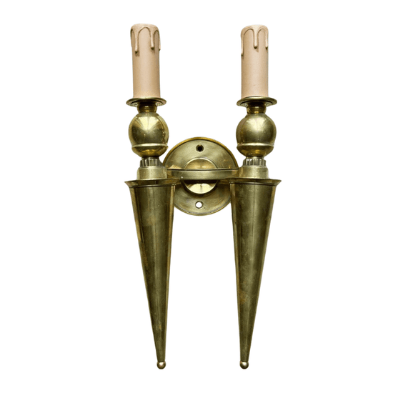 Load image into Gallery viewer, Pair of Art Deco French Brass Wall Sconces

