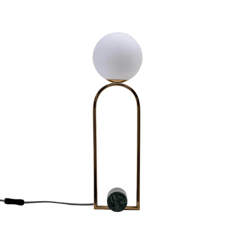 Olive green marble column table lamp