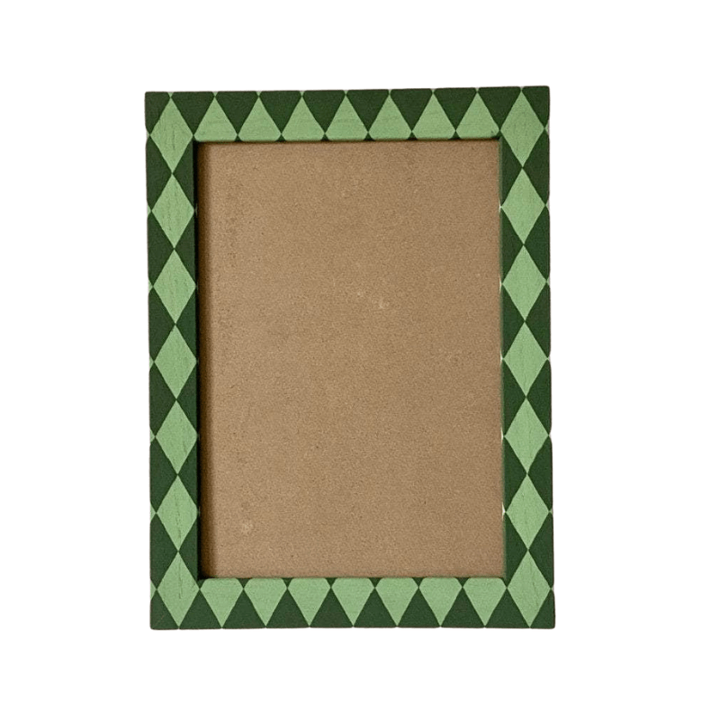Painted Wood Picture Frame, Green Harlequin
