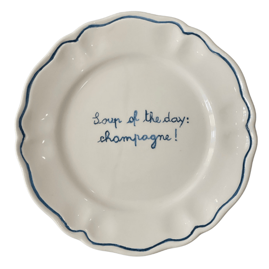 Ceramic "Soup of the day: Champagne!" Scalloped Plate | Set of 6