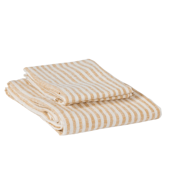 Yellow + White Stripe Linen Kitchen Towels - Set of 2