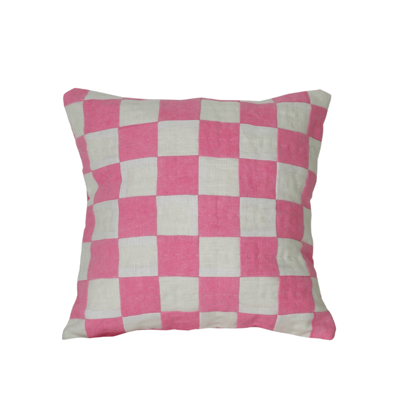 Chequered Cushion in Pink