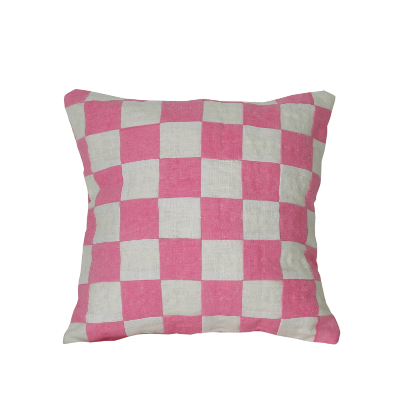 Load image into Gallery viewer, Chequered Cushion in Pink
