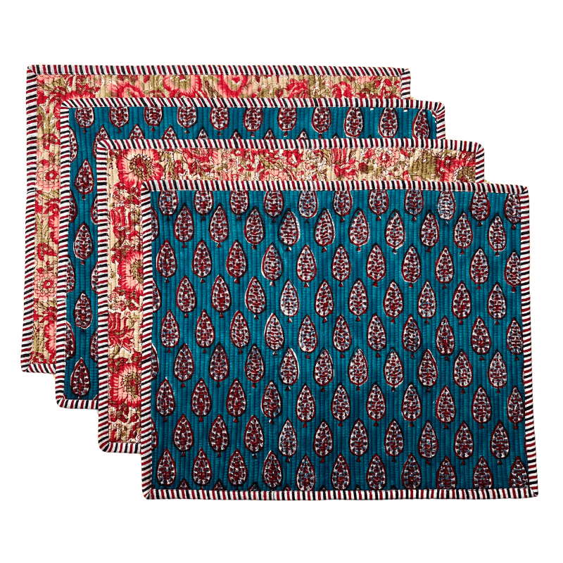 The Breakfast Placemat (set of 4) Peacock, Reds and Pinks