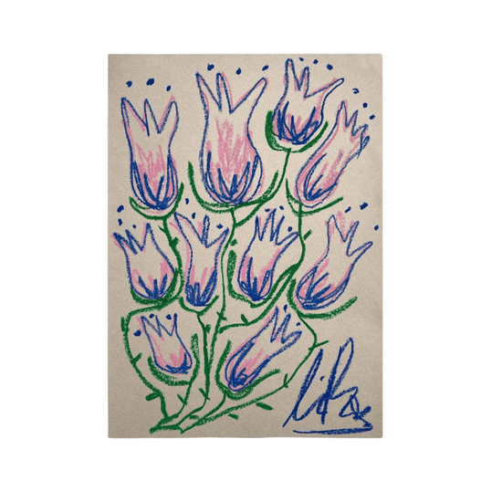 Pink & Navy Flowers | Original Painting A3