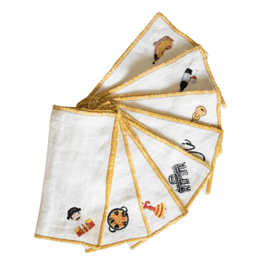 Spain Themed Linen Cocktail Napkins | Set of 8