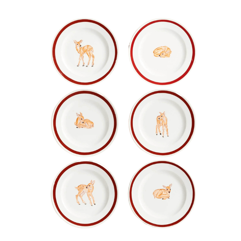 Hand Painted Bambi Set of 6 Plates